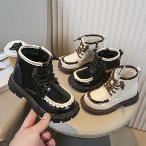 Сапоги, модная обувь для девочек, осень-зима 2024, хлопковая обувь для мальчиков, кожаная детская обувь до щиколотки, яркая