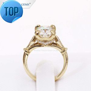 Tianyu Customized 14k/18k pure yellow gold ring cushion old mine cut moissanite engagement ring for women
