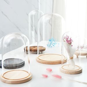 2st -bordsskiva Display Glass Dome cloche Cover Decor Dry Flower Ornament Handgjorda Craft Bell Jar Wood Color Base