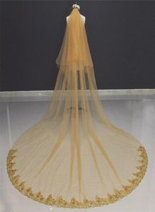 Real Pos Lace Edge Two Layers Long Gold Wedding Veil with Comb 3 Meters Length Beautiful Bridal Veil Voile Mariage4058669