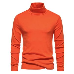 Mens Orange Orange Turtleneck Sweaters 가을 겨울 긴 슬리브 슬림 한 기본 최고 캐주얼 따뜻한 가벼운 언더 셔츠 풀버 240113