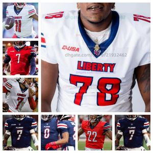 Anpassad Liberty Flames College Football NCAA Jersey Alla namn nummer herr kvinnor ungdomströjor 11 Johnathan Bennett 16 Reese Mooney 38 Jaylin Belford 24 Vaughn Blue