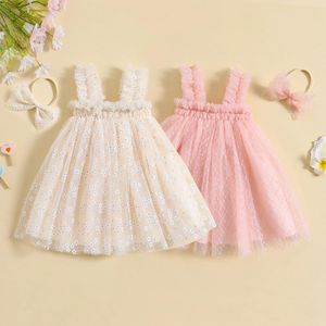 Mädchenkleider 1-5 Jahre Kinder Mädchenkleid Spitze bestickt/Blumenmuster ärmellos Cami Sommer Freizeitkleidung Prinzessin mit Stirnband