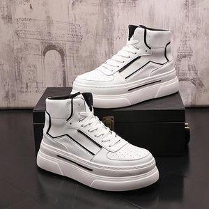 Stövlar koreansk stil män avslappnad plattform varumärke designer platt skor unga streetwear äkta läder stövel vit ankel botas zapatos