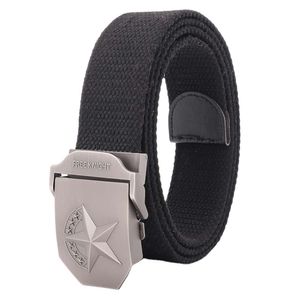 Wholesale factory customized material length cotton canvas outdoor training alloy buckle woven fabric men's belt
