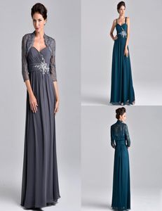 New Dresses Long Sleeved Evening Dresses Mother long Lace Chiffon Seven Minute Sleeves And Two Party Dresses8285102