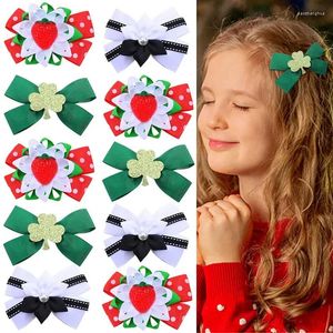 Hårtillbehör 2st Glitter Clover Bow Clips For Baby Girls Sweet Princess Pearl Strawberry Hairpins Headwear Kids Party Decoration