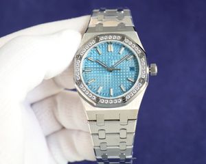 JF Factory Damenuhr Herrenuhr 34 mm Diamantlünette Kaliber 5800 Uhrwerk Edelstahlarmband 77351 Serie Saphirglasspiegel leuchtende wasserdichte Uhr