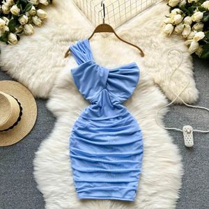 Casual Dresses Summer Bodycon Woman Dress One-Shoulder Mini Vestido ärmlös sexig