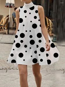Casual Kleider Yeezzi Weibliche Koreanische Mode Polka Dot High-Neck A-Line Kleid 2024 Sommer Ärmellose Kausal Ausgehen Mini Für frauen