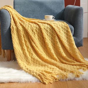 Blankets Nordic Summer Air Condition Blanket Knitted Plaid Soild Color Sofa Throw With Tassels Travel Nap