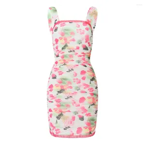 Vestidos casuais tetyseysh mulheres bodycon mini vestido sexy feminino senhoras sem mangas ruched festa floral backless sling