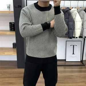 Men's Sweaters Clothing Round Collar Crewneck Knit Sweater Male Pullovers Plaid Black A Over Fit Long Sleeve Fun Warm In Jumpers