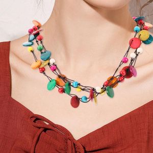 Anhänger-Halsketten, böhmische Muschel-Holzperlen-Halskette für ethnischen Schmuck, lange Perlen