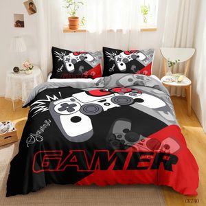 Gamer sängkläder uppsättningar för boygamepad controller duvet omslag set king sizevideo spel med täckning tonåringar polyester quilt cover 240113