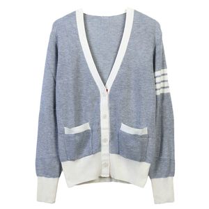 10093 2024 Подиумный летний брендовый свитер в одном стиле с длинным рукавом и V-образным вырезом, кардиган, модная одежда, белый, черный, высококачественный женский mingmei