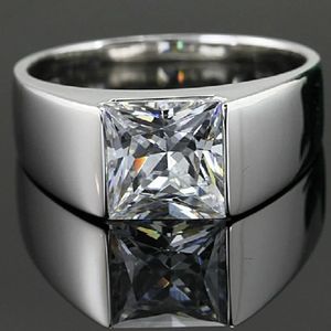 Solitaire Male Princess Cut 3CT Diamond Ring 925 Sterling Silver Jewelry Engagement Wedding Band Rings for Men Gift 240113