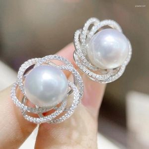 Orecchini a bottone MeiBaPJ 10-11mm Perle bianche naturali Fiore di moda 925 Gioielli da sposa in argento genuino per le donne