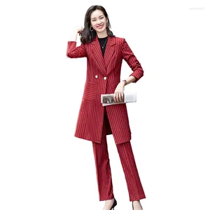 Dwuczęściowe spodnie dla kobiet Wysokiej klasy Autumn Office Panties Striped Business Classic Long Blazer i Pencil Pants Sets Formal Suits