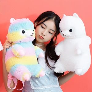 40cm Kawaii Alpaca Plush Backpack Cute Rainbow Sheep Soft Toy Shoulder Bag Lovely Doll Children Kids Girls Birthday Gift 240113