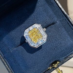 4CT Choucong Anéis de casamento Joias de luxo pura 100% 925 prata esterlina princesa corte ouro moissanite diamante 8 * 10 festa promessa feminina anel de noivado presente