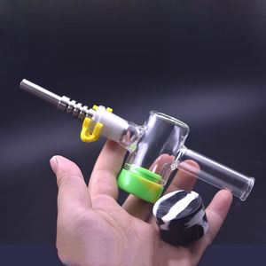 Glass Oil Burner Bong Hookah with 14mm Titanium Tips Dab Straw Oil Rigs Silicone Container Reclaimer Keck Clip Glass Pipes Smoking Accessories