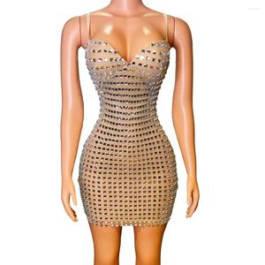 Scenkläder kvinnor firar prom afton födelsedagsklänning bling rhinestones sexig slip performance costume costume