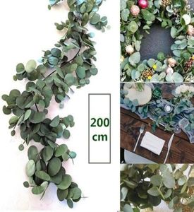 2m artificial falso eucalipto guirlanda longa seda eucalipto folhas plantas vegetação casamento pano de fundo folhagem arco parede decor7831943