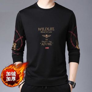 Moletons masculinos de pelúcia manga longa camiseta inverno quente em torno do pescoço inferior camisa masculina abelha topo casual camisola moda