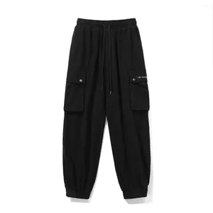 Pantaloni da uomo Pantaloni da jogging oversize alla moda da uomo in cotone con elastico in vita Tasca laterale Pantaloni lunghi affusolati Abbigliamento da lavoro unisex Cargo casual Nero