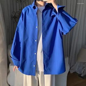 Men's Casual Shirts Solid Color Trendy Shirt Long Sleeved 2024 Undershirt With Bottom Lining Korean Loose Top Sleeve T Men