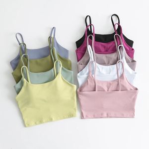 Grundläggande vadderad träning beskärda tankar med inbyggd BH -kvinnors Camisole Yoga Fitness som kör Longline Sports Bras 240113