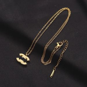 Designer Brand Double Letter Pendant Necklaces Chain Gold Plated Crysatl Rhinestone Sweater Newklace for Women Wedding Jewerlry Accessories