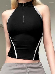 Kvinnors T-skjortor Punk Style Backless Crop Top Cut Out Zip Up Turtleneck ärmlös T-shirt Kvinnor Casual Summer Tee Y2K Streetwear