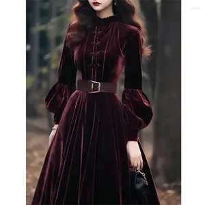 Casual Kleider Herbst Winter Frauen Samt Kleid Mode Abend Party Lange Stil Super Schöne Lila Rot Vestidos