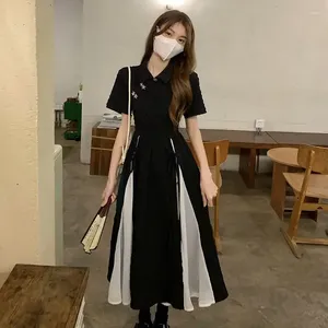 Roupas étnicas 2024 estilo chinês vestido balck qipao elegante branco preto retalhos cheongsams juventude menina vestidos longos vestidos