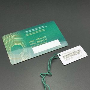 Grüne Garantiekarte. 3D-individuell gedruckte Modell-Seriennummer-Gravur für Rolex-Preisschild. Hochwertige grüne Sicherheits-Garantiekarten