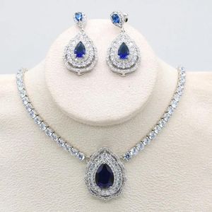 Ожерелья с каплями воды, Дубай, синий сапфир, зеленый перидот, ожерелье, серьги, комплект для женщин, свадебные украшения, свадебные украшения
