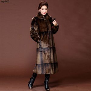 卸売り - 勾配の色のリアルミンクコート長い自然な毛皮コート女性冬の温かいアウターウェアラグジュアリージャケット本革5xl