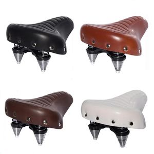 Saddles Comfortable Mountain Bikes Seat Road Bicycles Seat Soft Wide Thicken Saddle Vintage Leather Pad with Spring Cycling Parts