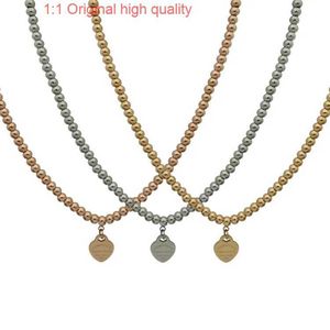Tiffanyans S925 Högkvalitativ kvinnor Pendant Gift Peach Heart Wedding Ball Chain Necklace Christmas Designer Jewelry Bead Halsband Komplett varumärkeslåda