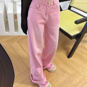 Fashion Women Jeans Designer Pants Womens Letter Embroidered Graphic Denim Trousers Solid Color High Waist Loose Jean Pants