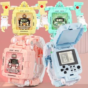 어린이 시계 핸드 헬드 게임 소형 장난감 어린이 변형 로봇 어린이 시계 어린이 시계 소녀 소년 시계 relojes 240113