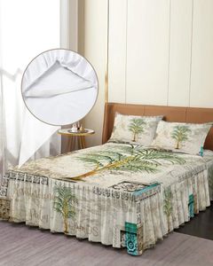 Bed Skirt Vintage Tropical Plant Palm Tree Elastic Fitted Bedspread With Pillowcases Mattress Cover Bedding Set Sheet
