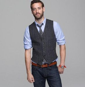 Cheap Gray Men Vests 2019 Groomsman Vest Wool Custom Formal Wedding Waistcoat Country Groom Vests7226008