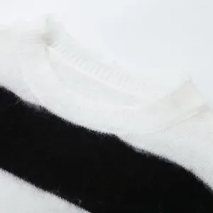 Suéter feminino listrado de ombro caído, malha de ombro caído para mulheres, gola redonda, pulôver top com mangas compridas, inverno quente e macio