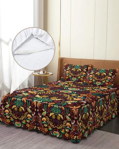 Bed Skirt Colorful Mexico Flower Bird Elastic Fitted Bedspread With Pillowcases Mattress Cover Bedding Set Sheet