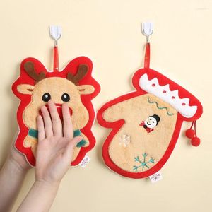 Towel 6 Styles Hanging Water-absorbent Cartoon Xmas Tree Santa Claus Snowman Gloves Bells Elk Hand Soft Coral Velvet Gift