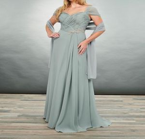 Dark Platinum Mother of the Bride Dresses with Wrap Chiffon Wedding Party Dress with Beads4438661