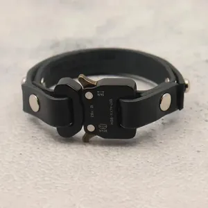 Link Bracelets High Quality Cow Leather 1017 ALYX 9SM Classic Press Metal Button Black Watchband Buckle Bracelet Men Women